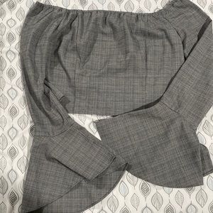 off shoulder plaid print top